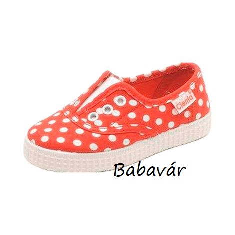 Natural World eco Rojo babacipő piros pöttyös vászon "Slip in"