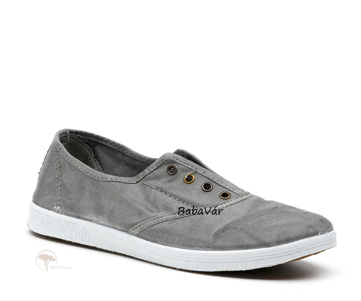 Natural World eco Gris babacipő szürke koptatott vászon  "Slip in"